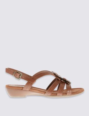Wide Fit Leather Flower Sandals